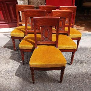 Series Of 6 Empire Style Mahogany Chairs, 19th Century