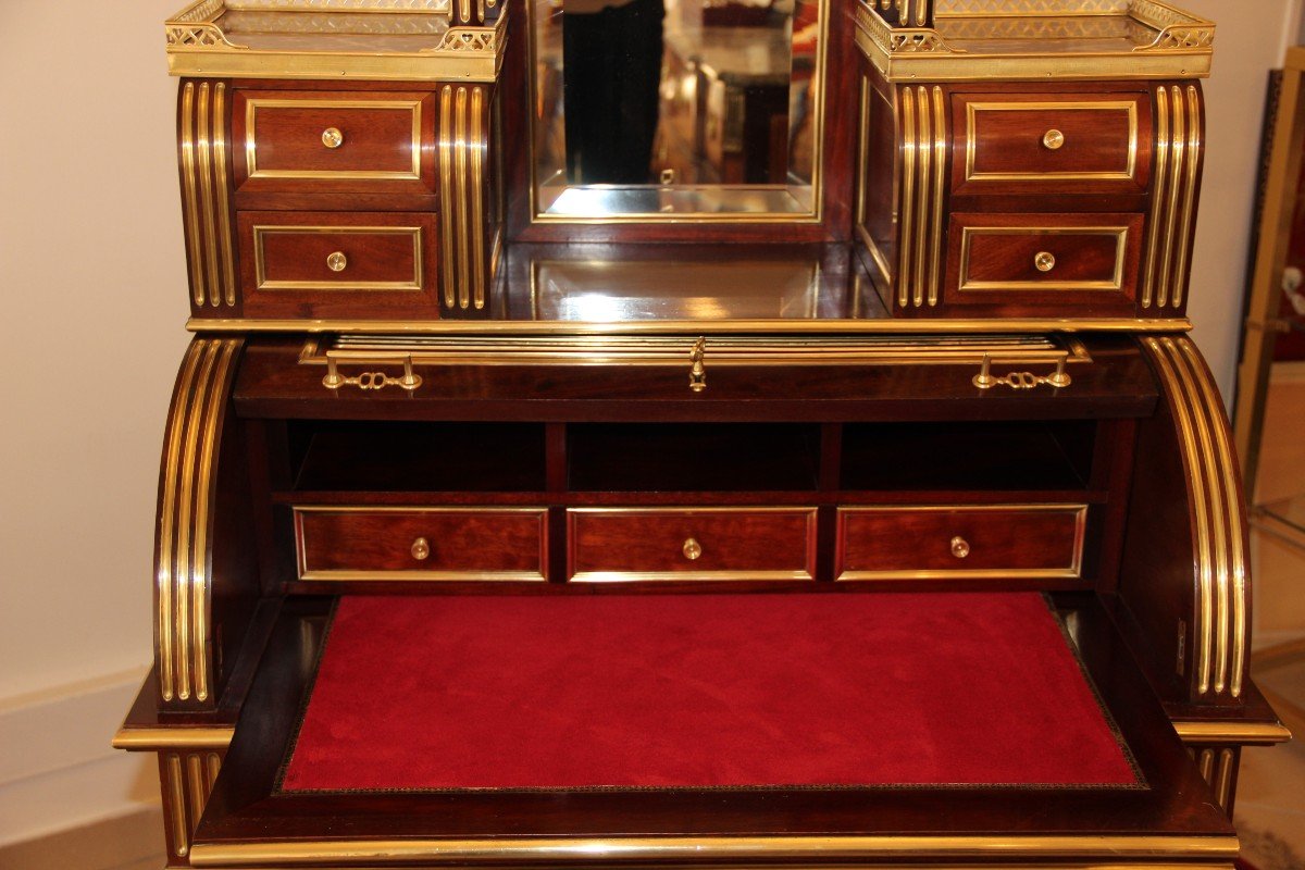 Bureau Bonheur Du Jour à Cylindre En Acajou Style Louis XVI Attribué à Sormani-photo-3