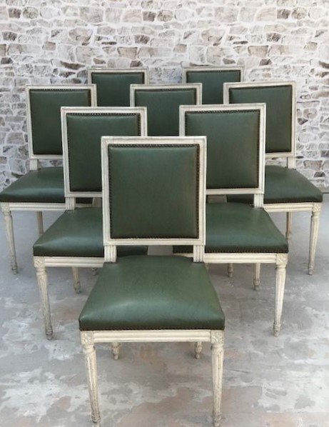 Suite De 8 Chaises De Style Louis XVI Laqué Blanc -photo-7