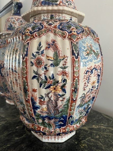 Paire De Vases / Potiches Couvertes De Louis  Fourmaintraux à Desvres  Décor Chinois -photo-4