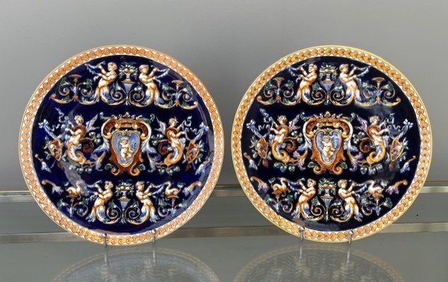 Pair Of Gien Earthenware Dish Renaissance Decor-photo-2