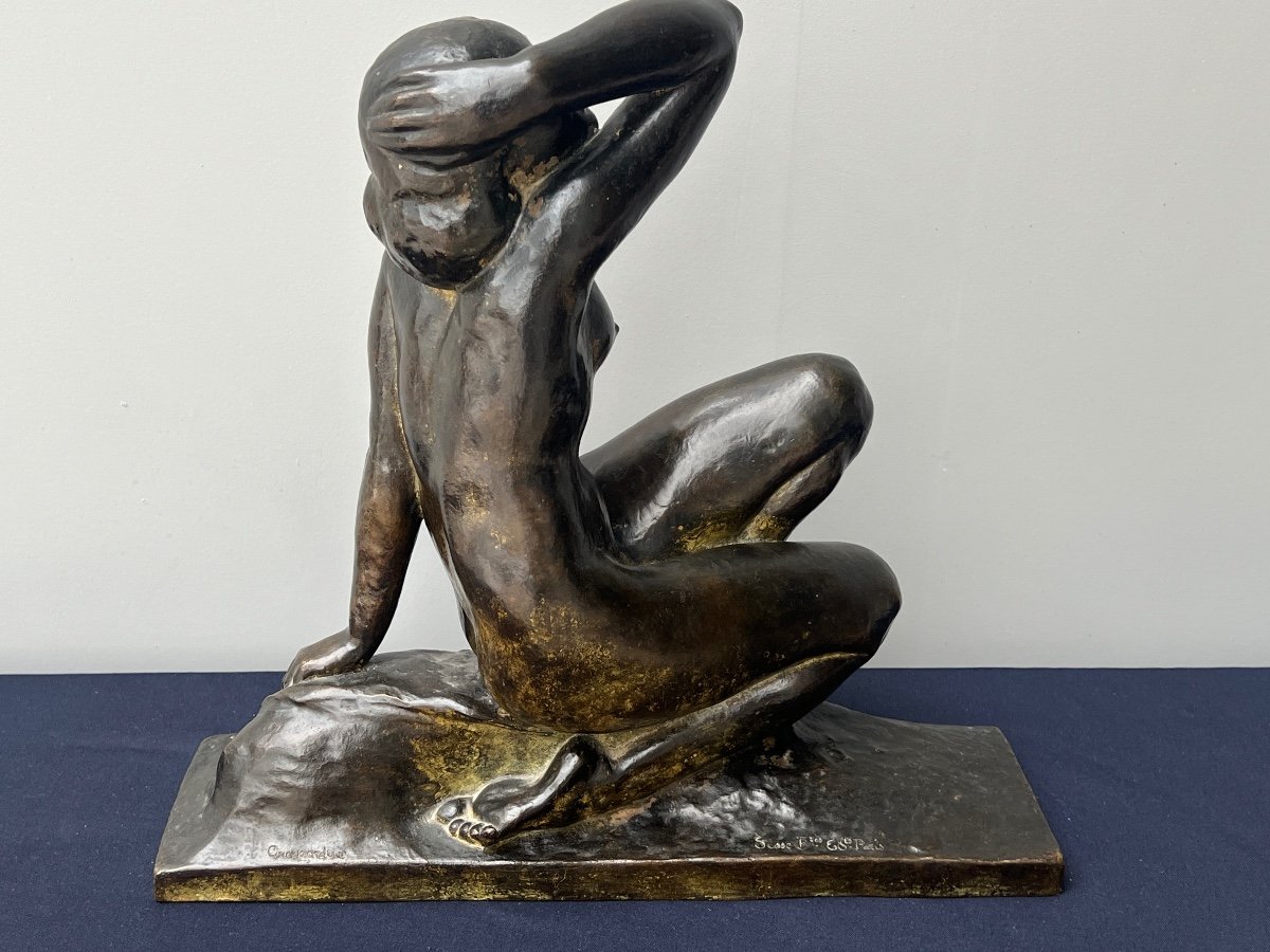 Jean Ortis (amedeo Genneralli) Art-deco Bather In Lost Wax Bronze Susse Frères -photo-3