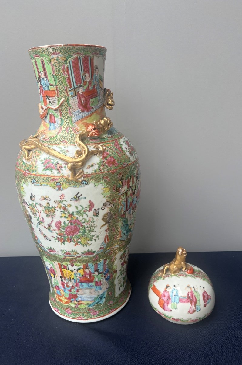 Large Covered Baluster Vase In Canton Porcelain 19th Century -photo-6