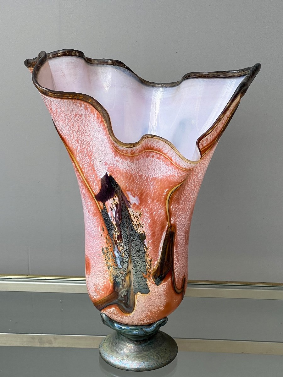 Guyot & Aconito In Biot 20th Century Blown Glass Vase -photo-1