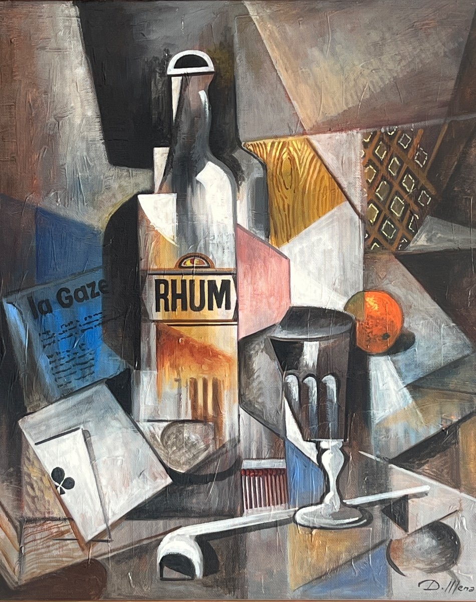 Tableau De Daniel Mena ( 1949 ) Peintre Cubiste Nature Morte -photo-2