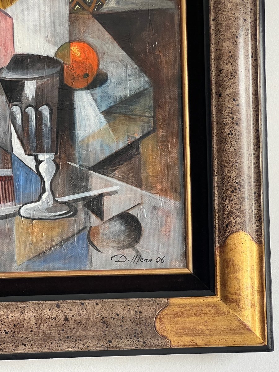 Tableau De Daniel Mena ( 1949 ) Peintre Cubiste Nature Morte -photo-3