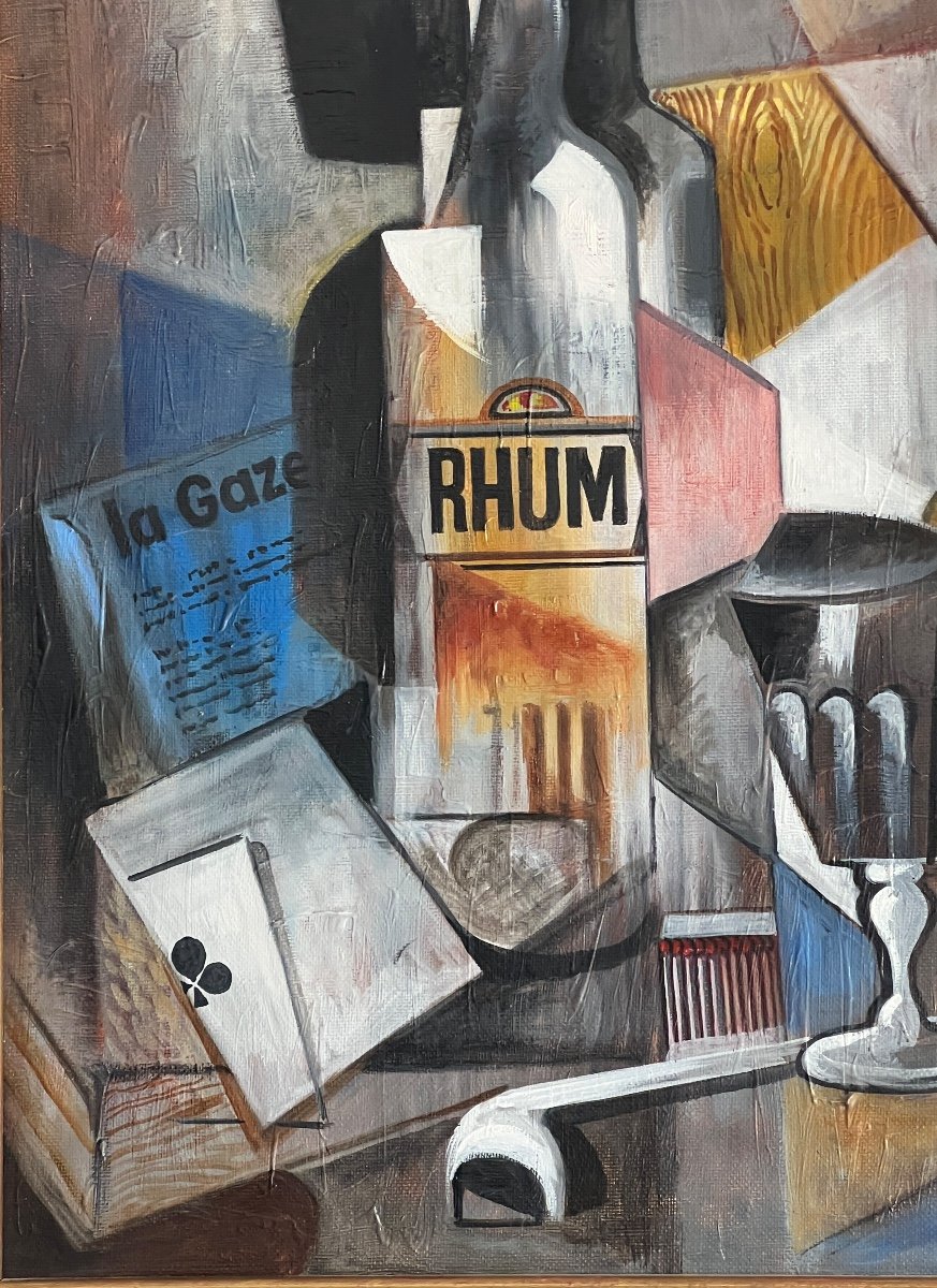 Tableau De Daniel Mena ( 1949 ) Peintre Cubiste Nature Morte -photo-4