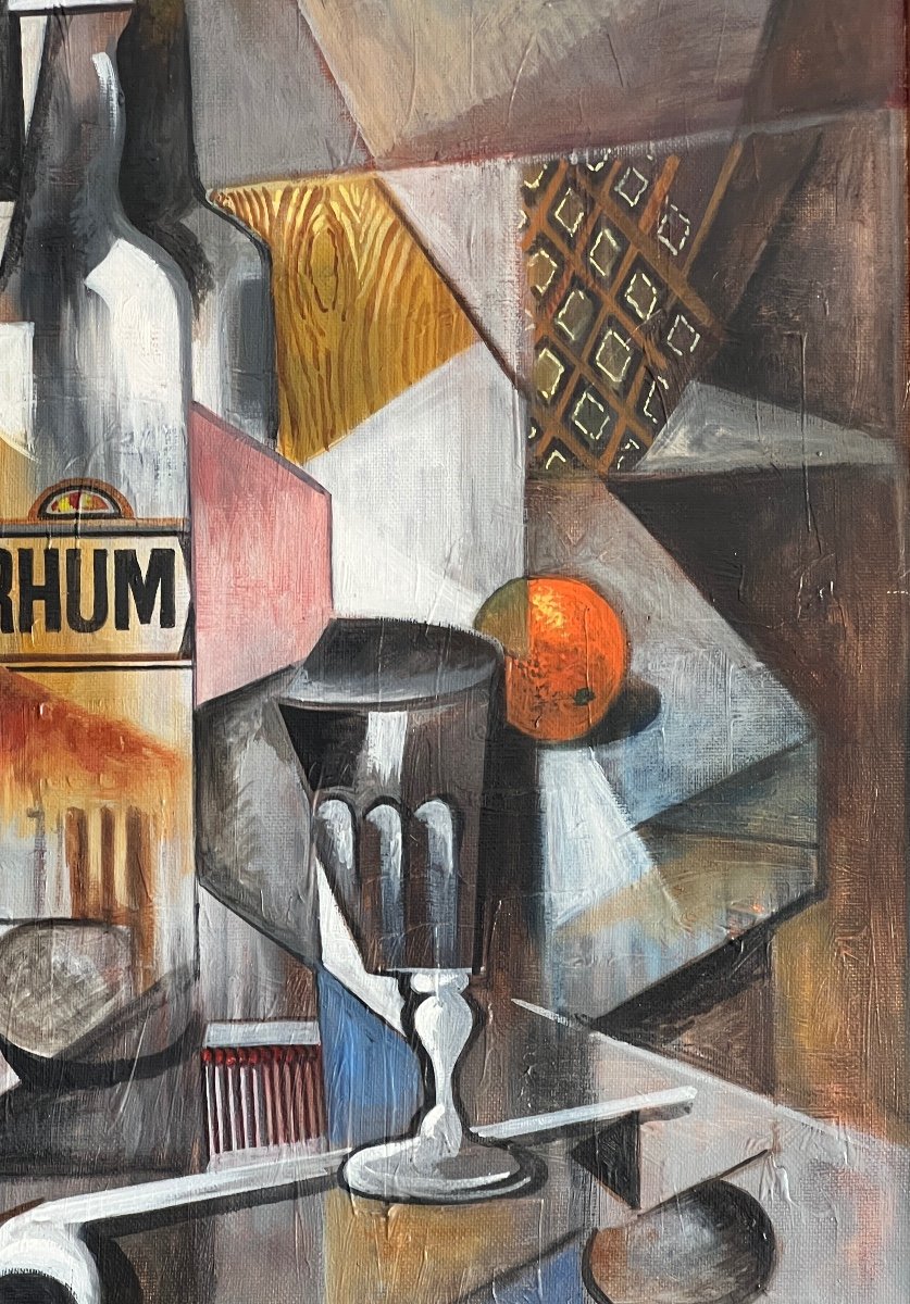 Tableau De Daniel Mena ( 1949 ) Peintre Cubiste Nature Morte -photo-1