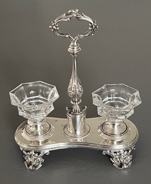 Pair Of Double Salt Cellars In Silver Metal And Baccarat Crystal By Orfèvre Truffaut -photo-3