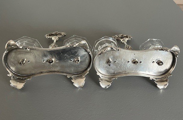 Pair Of Double Salt Cellars In Silver Metal And Baccarat Crystal By Orfèvre Truffaut -photo-7