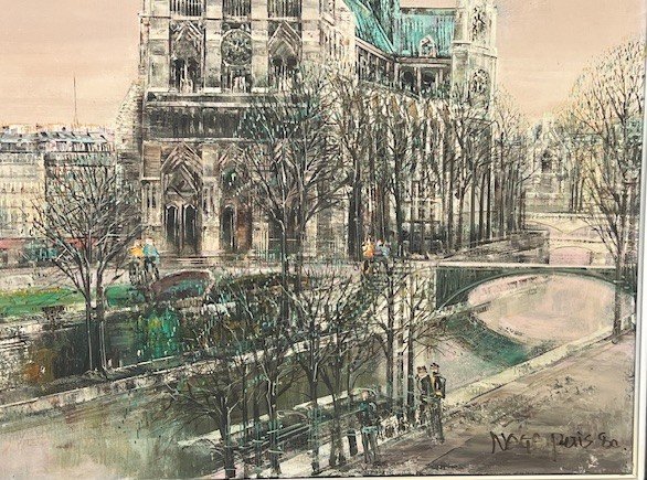 Large Oil On Canvas Notre Dame De Paris Signed -photo-3