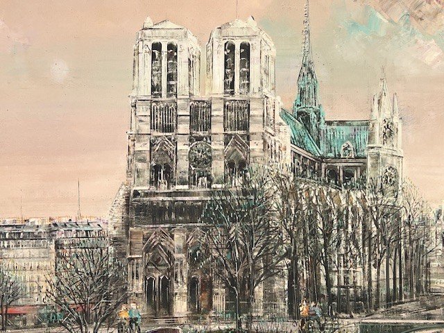 Large Oil On Canvas Notre Dame De Paris Signed -photo-4