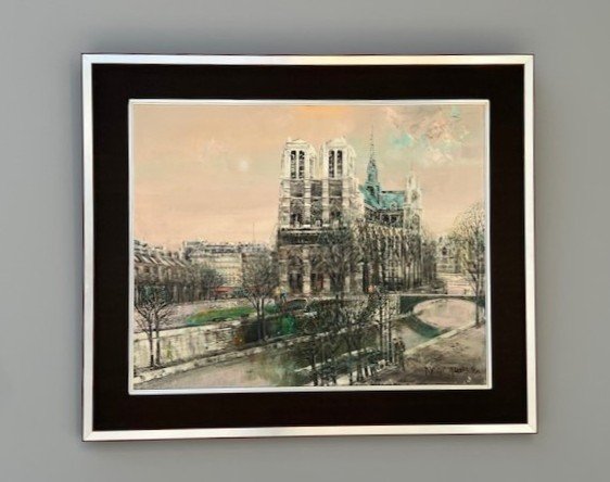 Large Oil On Canvas Notre Dame De Paris Signed 