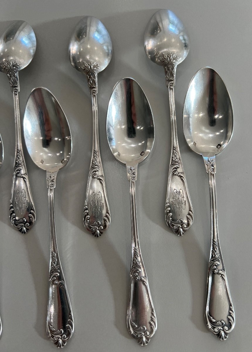 12 Sterling Silver Coffee Spoons Minerve Henri Soufflot -photo-3