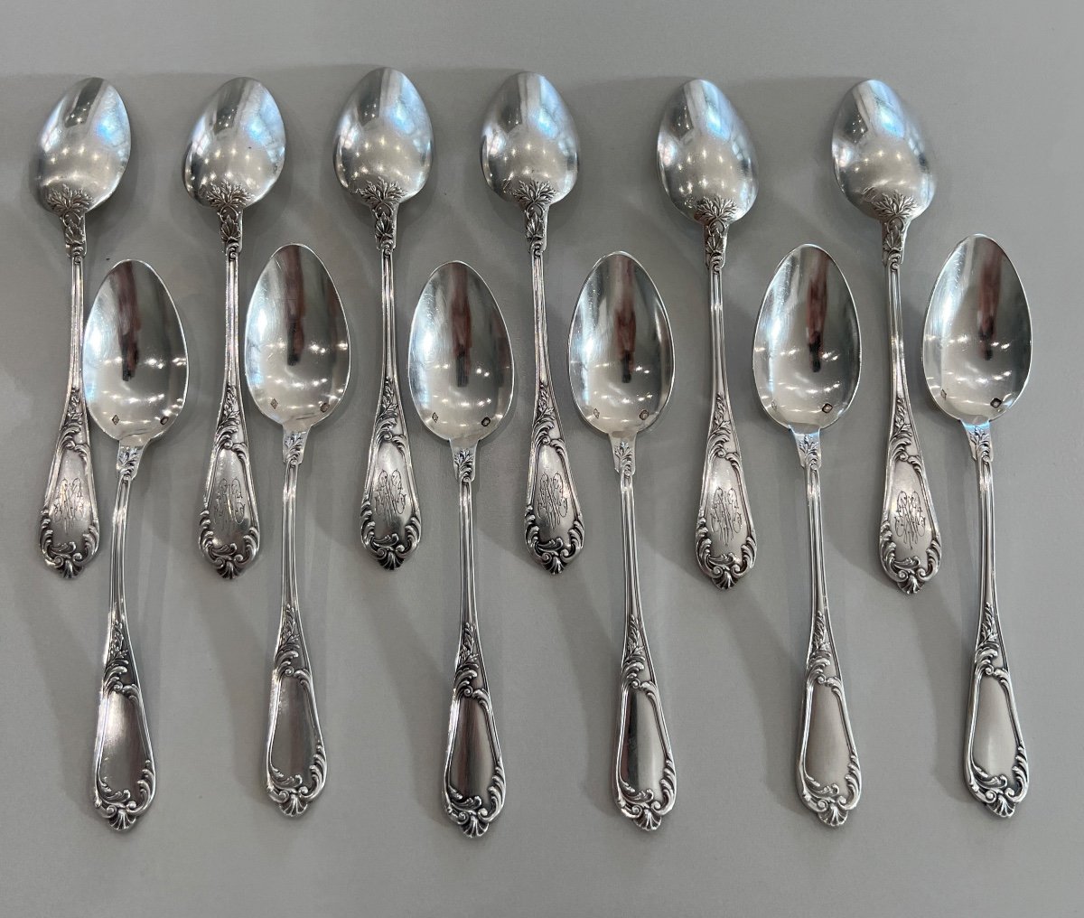 12 Sterling Silver Coffee Spoons Minerve Henri Soufflot 