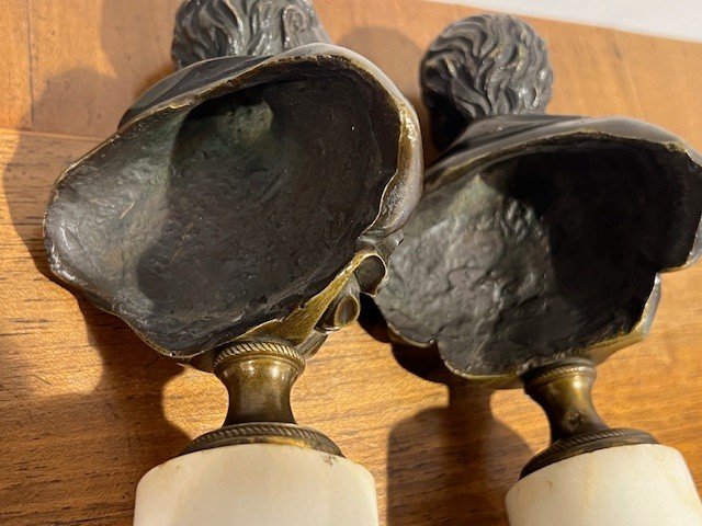 Pair Of Bronze Busts Representing Voltaire And Rousseau, 18th Century-photo-2