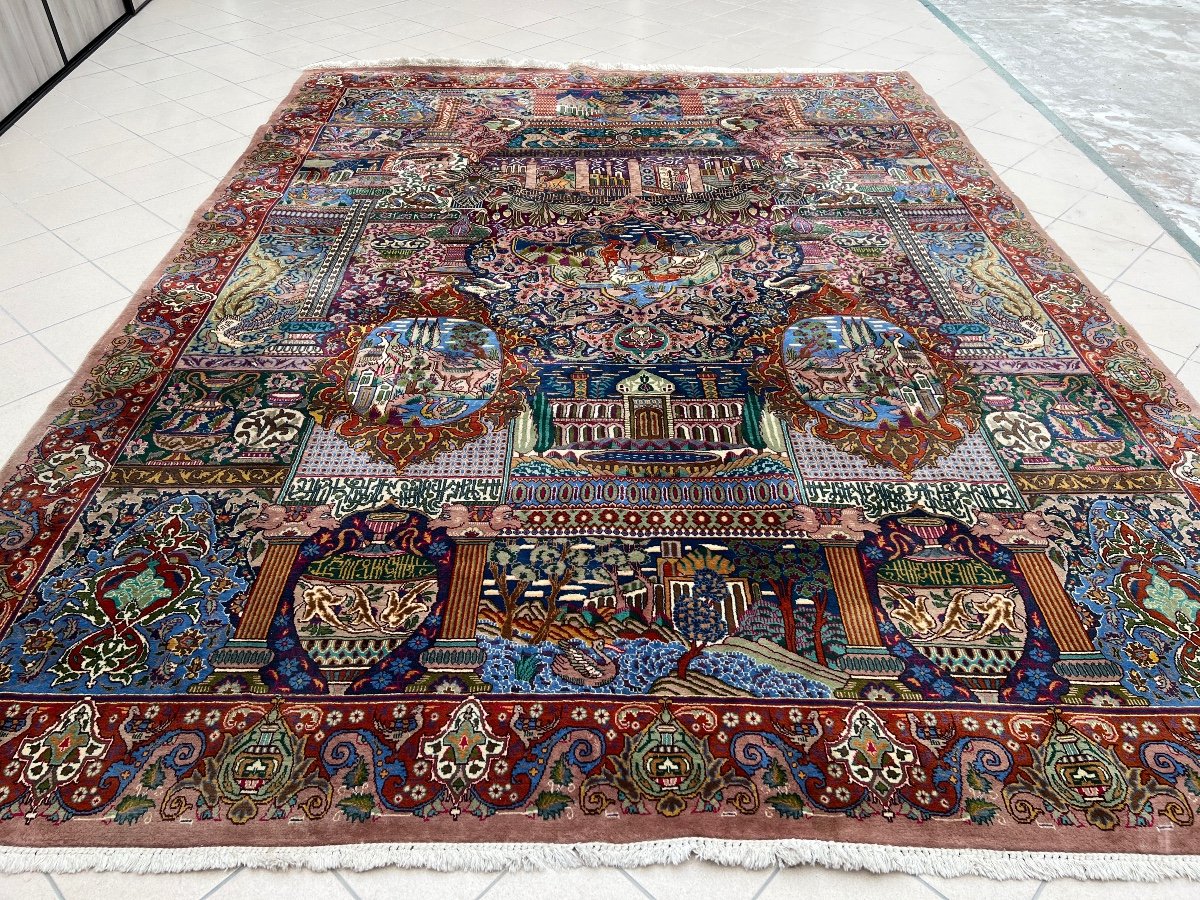 Grand Tapis Persan  En Laine Fait Main 3m85 x 2m88-photo-6