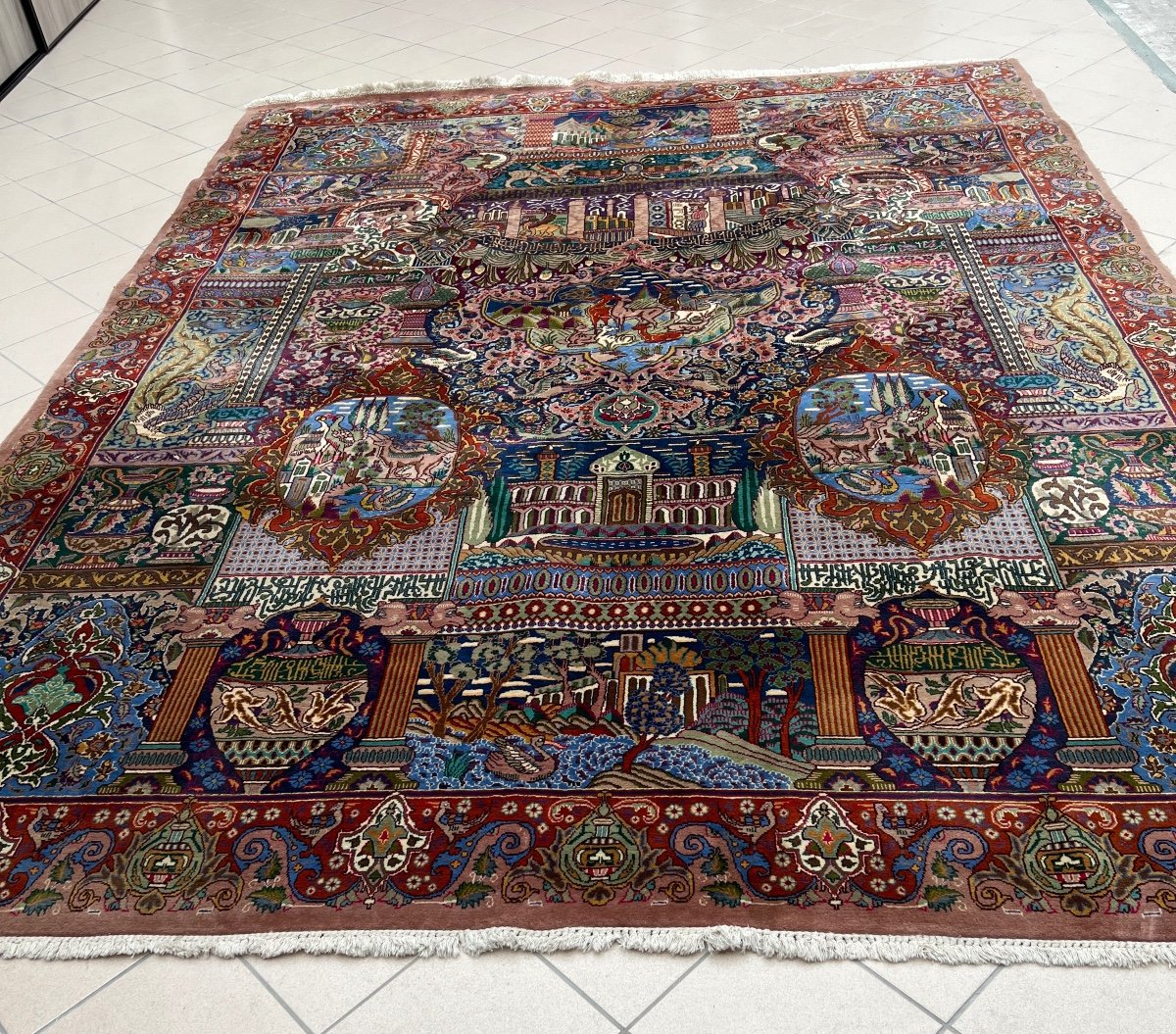 Grand Tapis Persan  En Laine Fait Main 3m85 x 2m88-photo-8