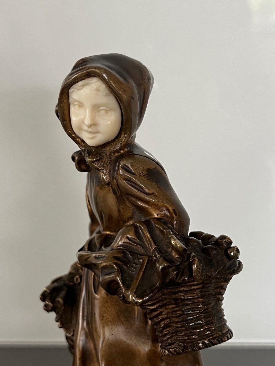 Fortunato Gory (1895-1925) Chryselephantine Statuette Little Girl With Baskets -photo-4