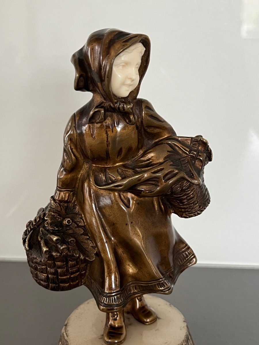 Fortunato Gory (1895-1925) Chryselephantine Statuette Little Girl With Baskets -photo-5