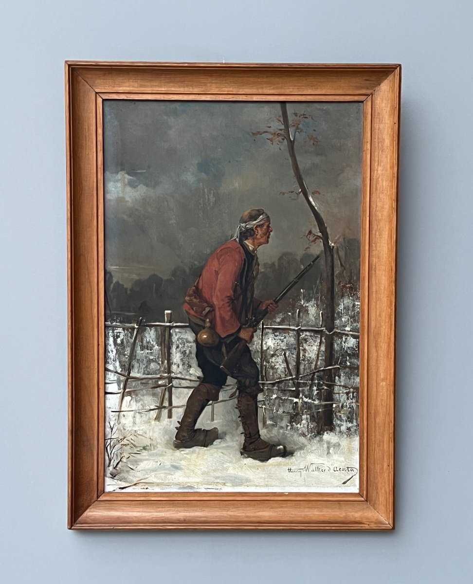 19th Century Painting By Henry Walker d'Acosta "chouan In A Winter Landscape"-photo-2