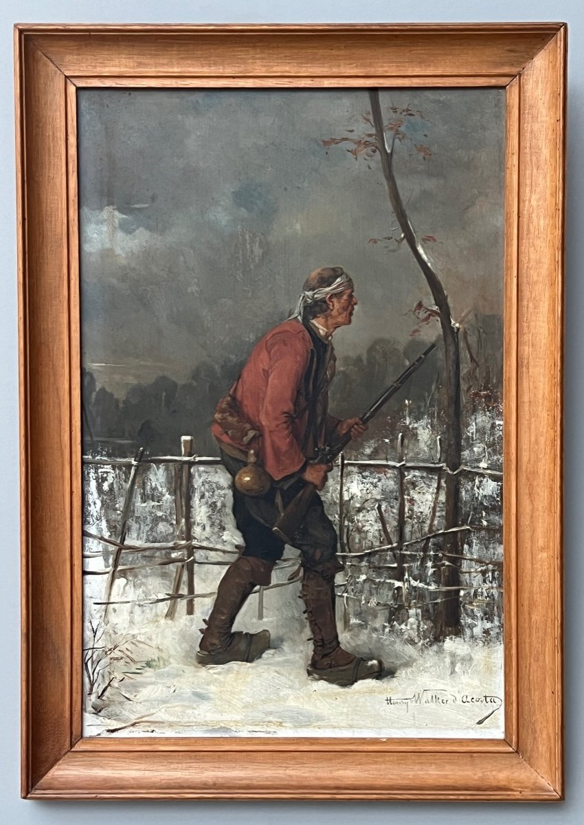 19th Century Painting By Henry Walker d'Acosta "chouan In A Winter Landscape"