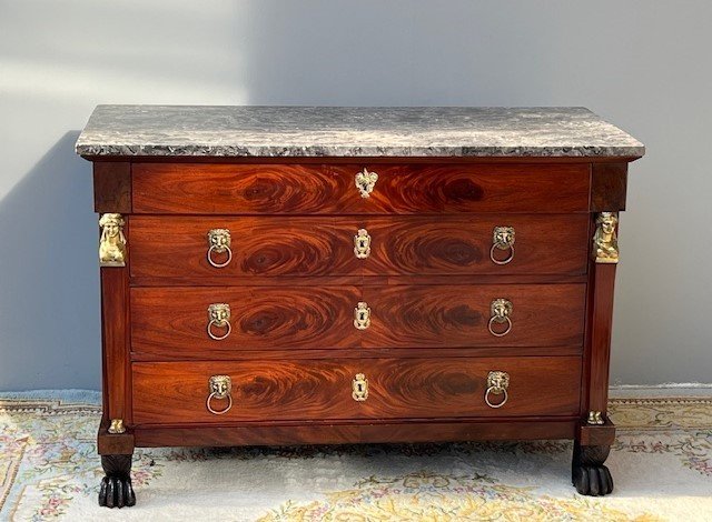 Empire Chest Of Drawers In Flamed Mahogany Return From Egypt-photo-2