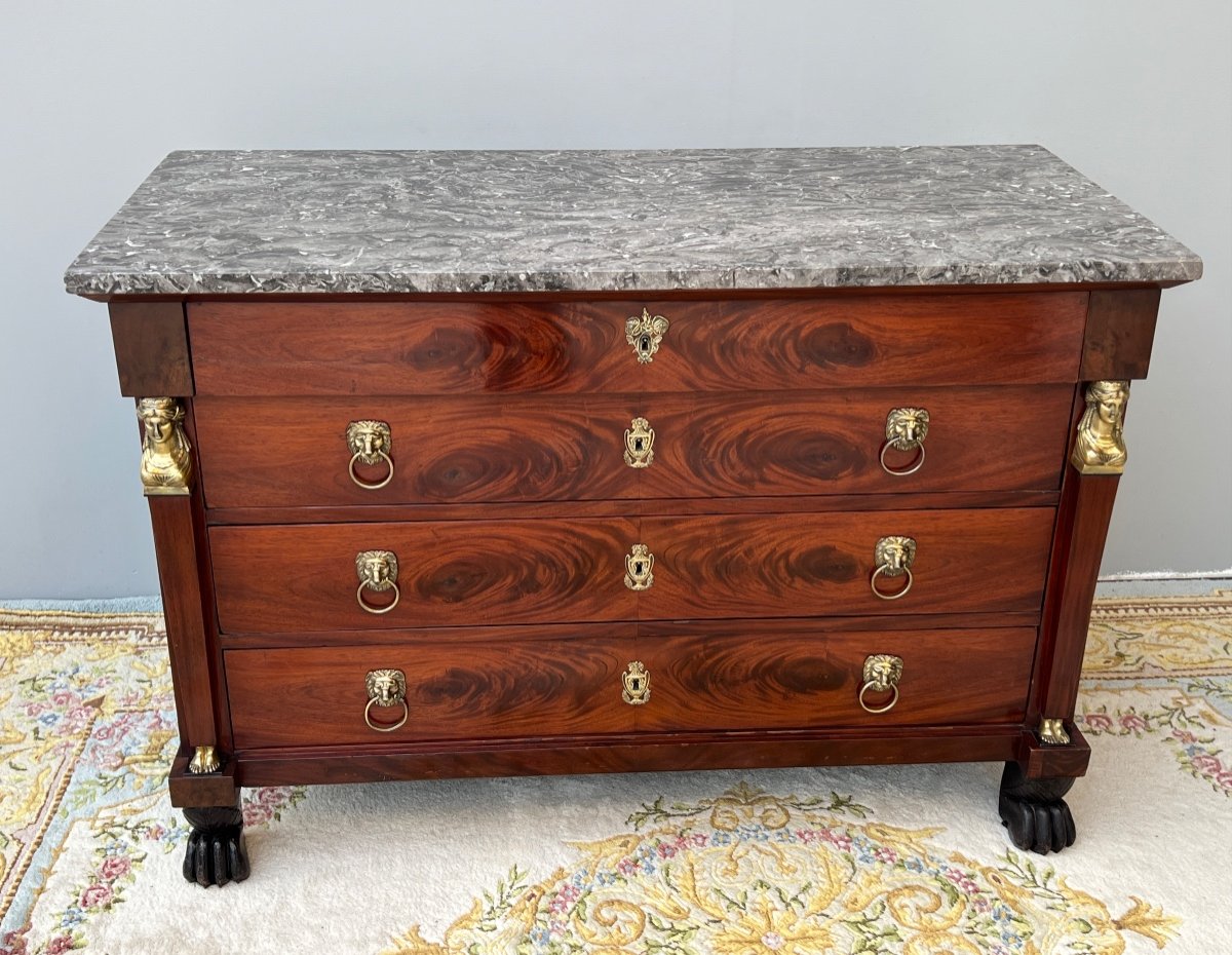 Empire Chest Of Drawers In Flamed Mahogany Return From Egypt