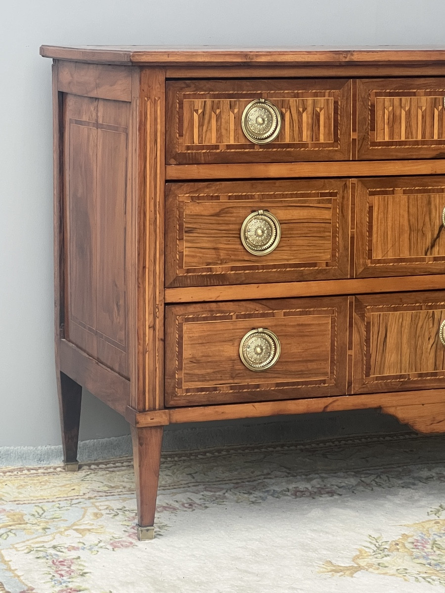 Commode Louis XVI En Noyer et  Marqueterie XVIIIème -photo-5