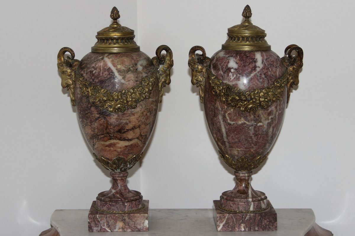 Pair Of Cassolettes Marble And Bronze Louis XVI Style