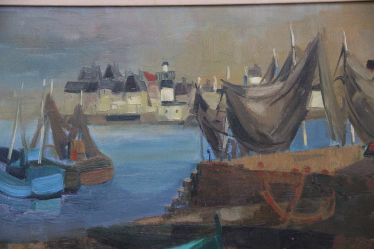 Painting By Georges Lambert 1919-1998 Port De Guilvinec In Brittany-photo-2