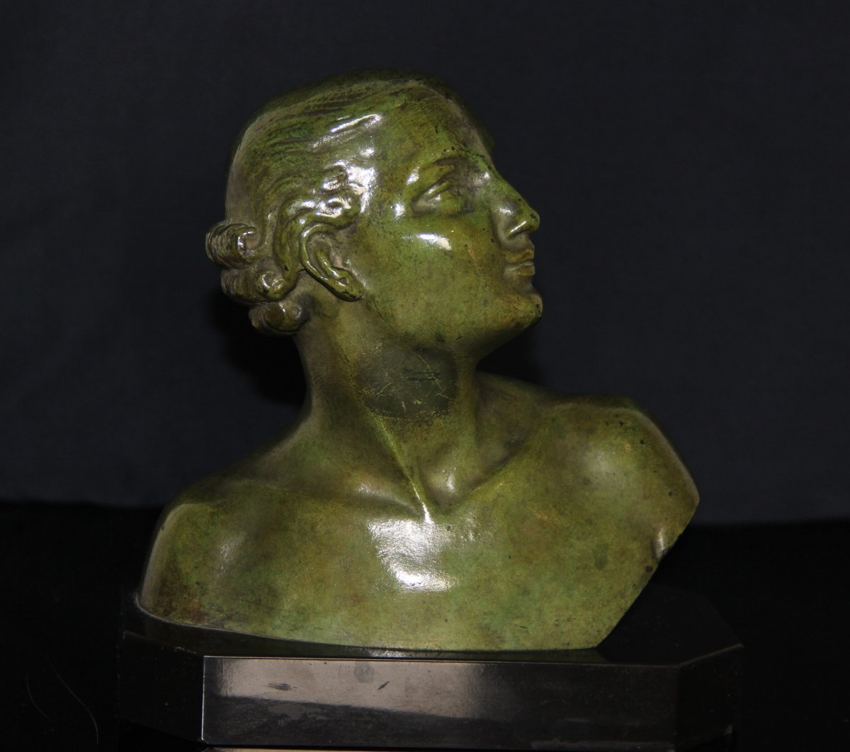 Lucien Alliot 1877-1967 Buste De Jeune Fille En Bronze à  Patine Verte 