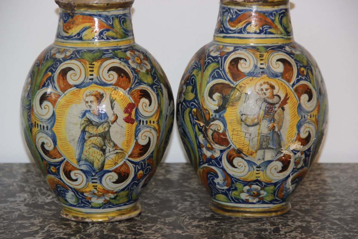 Venice XVIth Pair Of Vases Boule Polychrome Decor-photo-6