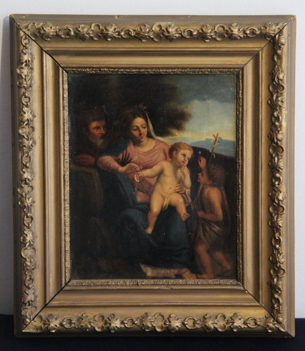 Sainte Famille Avec Saint Jean Baptiste Peinture XVII ème -photo-2