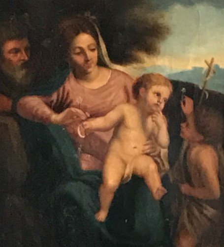 Sainte Famille Avec Saint Jean Baptiste Peinture XVII ème -photo-3