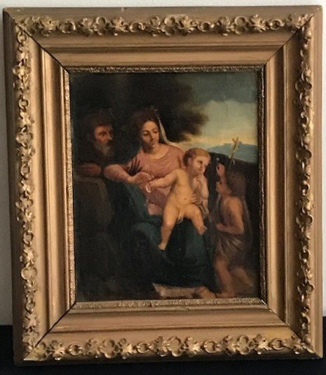 Sainte Famille Avec Saint Jean Baptiste Peinture XVII ème -photo-1