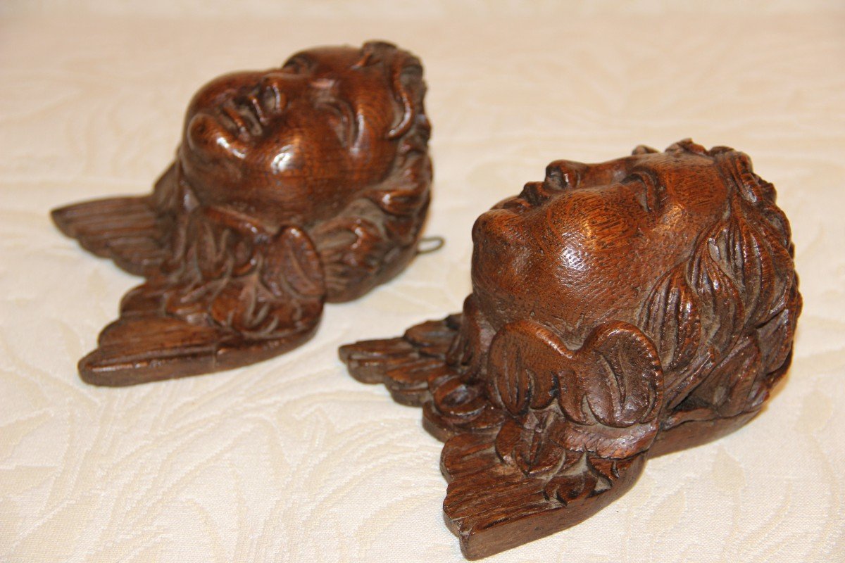 XVIIIth Carved Wood Cherubs Heads-photo-3