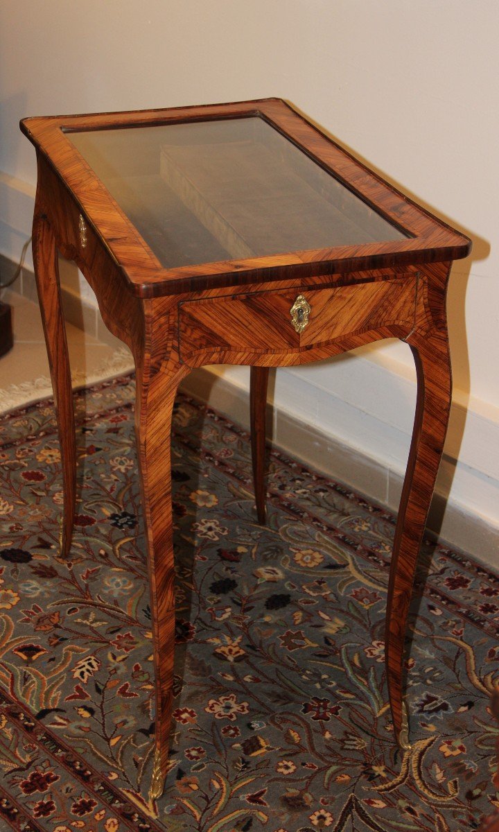 Flying Table Forming Louis XV Showcase In Marquetry-photo-3