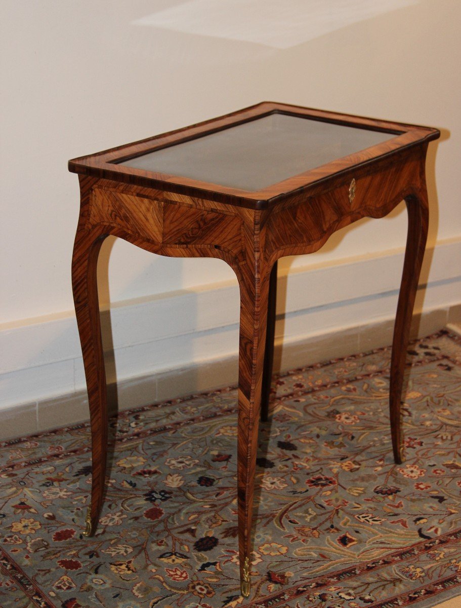 Flying Table Forming Louis XV Showcase In Marquetry-photo-5