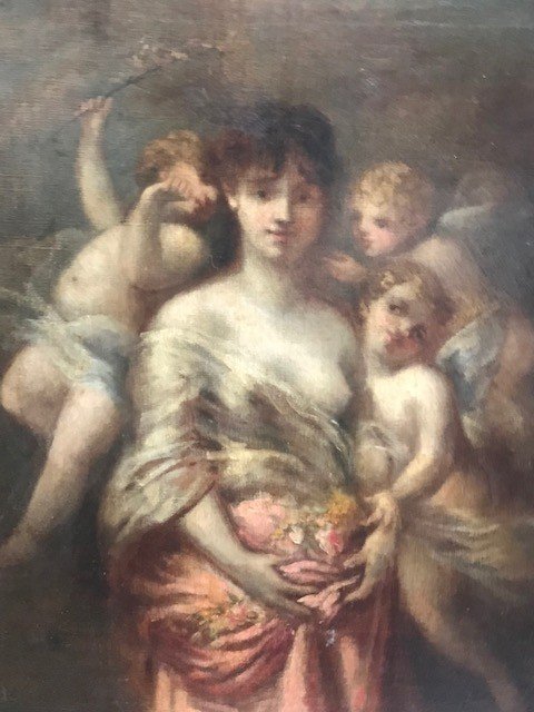 Painting By Marie Rosalbin De Buncey 1833-1891 Nymph And Putti