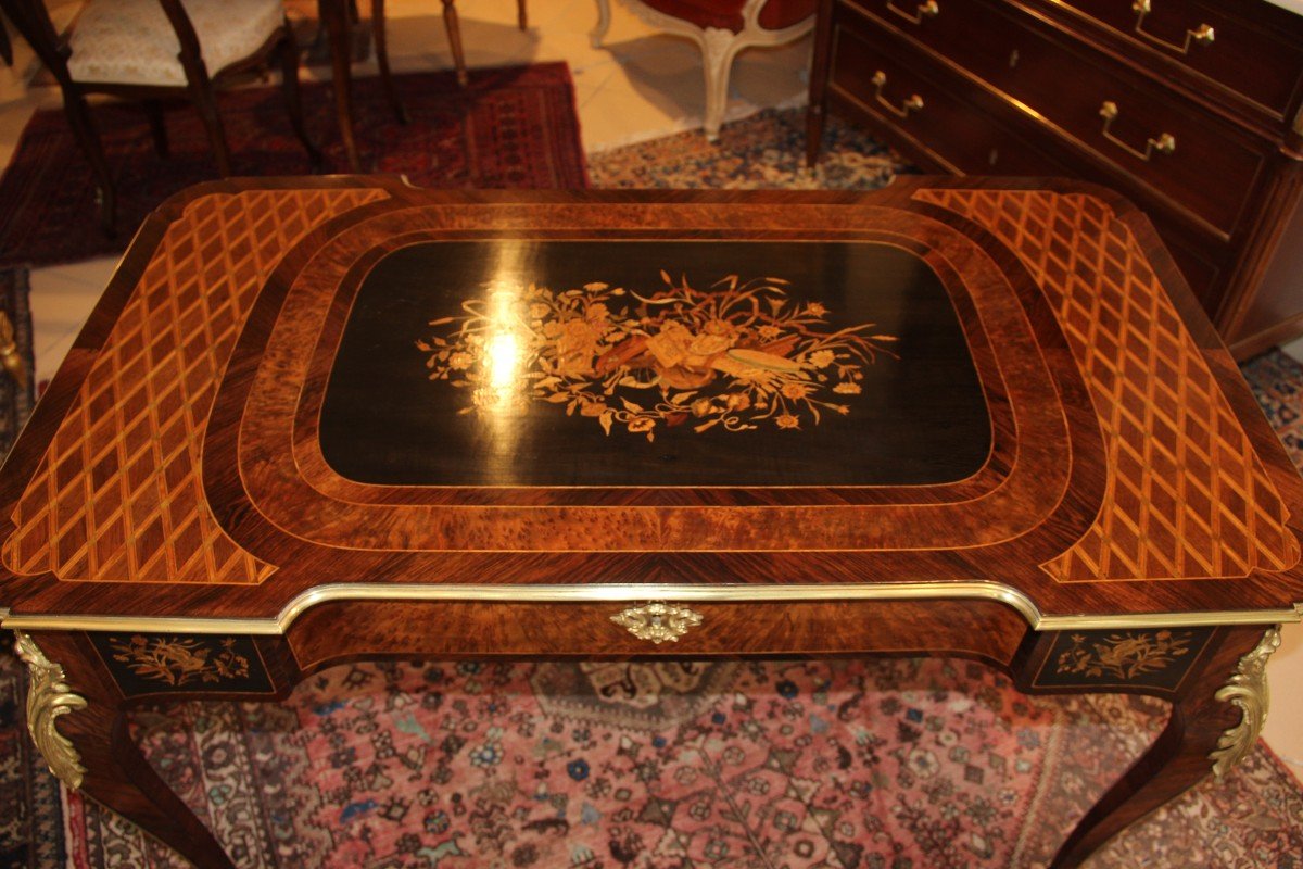 Napoleon III Desk / Table In Rosewood And Floral Marquetry-photo-2