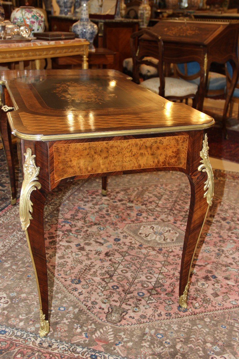 Napoleon III Desk / Table In Rosewood And Floral Marquetry-photo-3