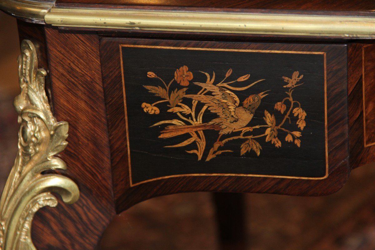 Napoleon III Desk / Table In Rosewood And Floral Marquetry-photo-4