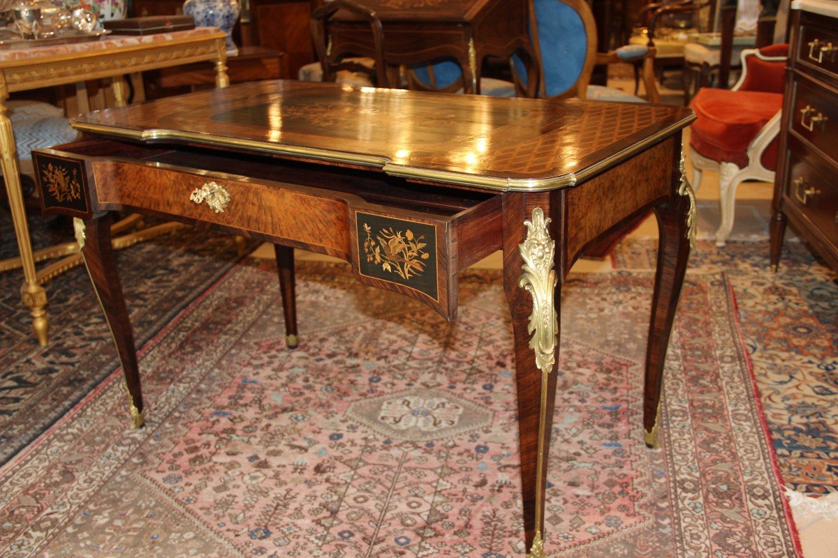 Napoleon III Desk / Table In Rosewood And Floral Marquetry-photo-5