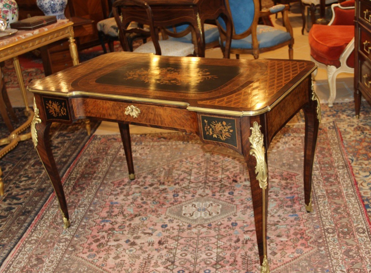 Napoleon III Desk / Table In Rosewood And Floral Marquetry-photo-6