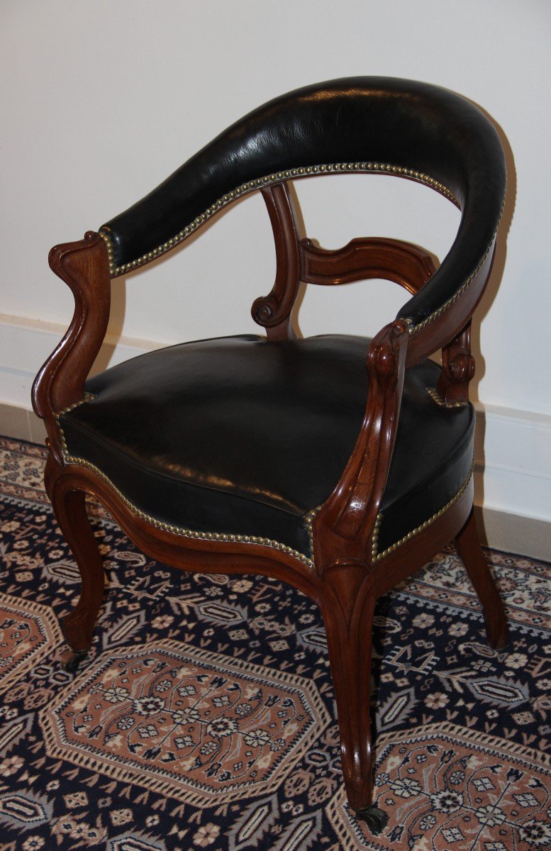 Office Chair In Mahogany And Leather XIXth Time-photo-4