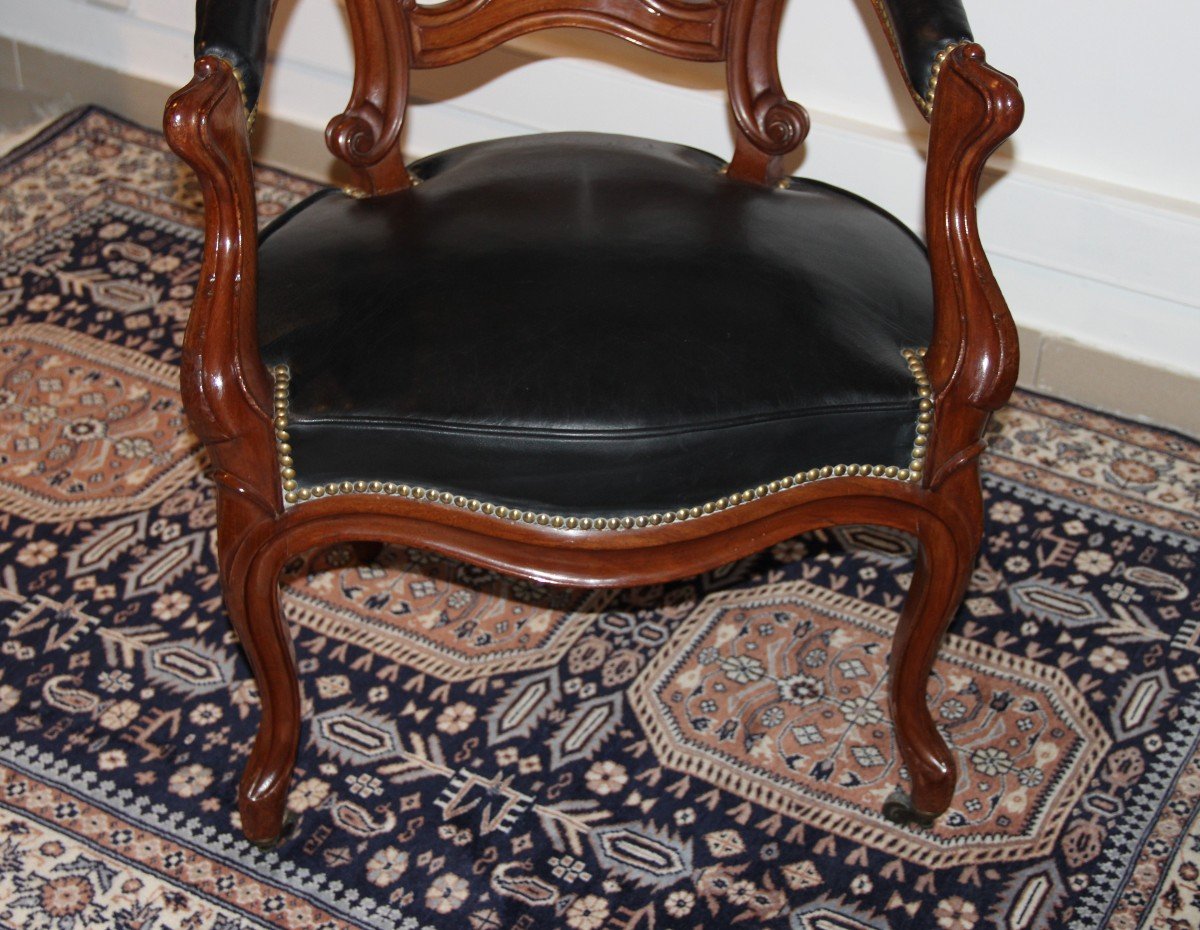 Office Chair In Mahogany And Leather XIXth Time-photo-5