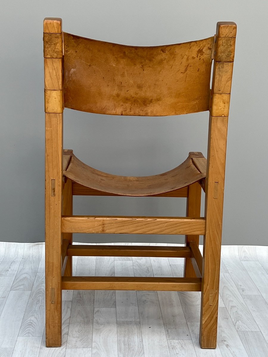 Maison Regain 4 Chairs In Solid Elm And Leather 1970s-photo-4