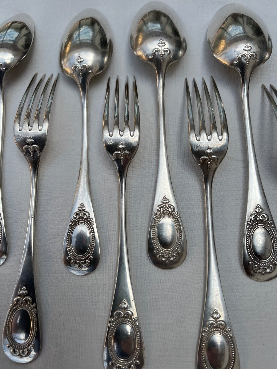 Suite Of Cutlery In Sterling Silver Goldsmith Henri Soufflot Medallion Louis XVI-photo-1