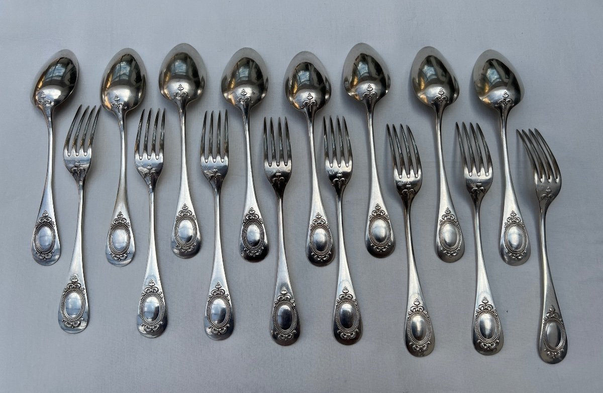 Suite Of Cutlery In Sterling Silver Goldsmith Henri Soufflot Medallion Louis XVI-photo-3